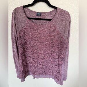 Faded Glory Women's Mauve Lace Long Sleeve Top